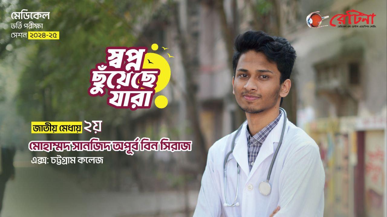 জাতীয় মেধায় ২য় | সানজিদ অপূর্ব বিন সিরাজ এর অনুভূতি প্রকাশ | মেডিকেল ভর্তি পরীক্ষা ২০২৪-২৫ | রেটিনা